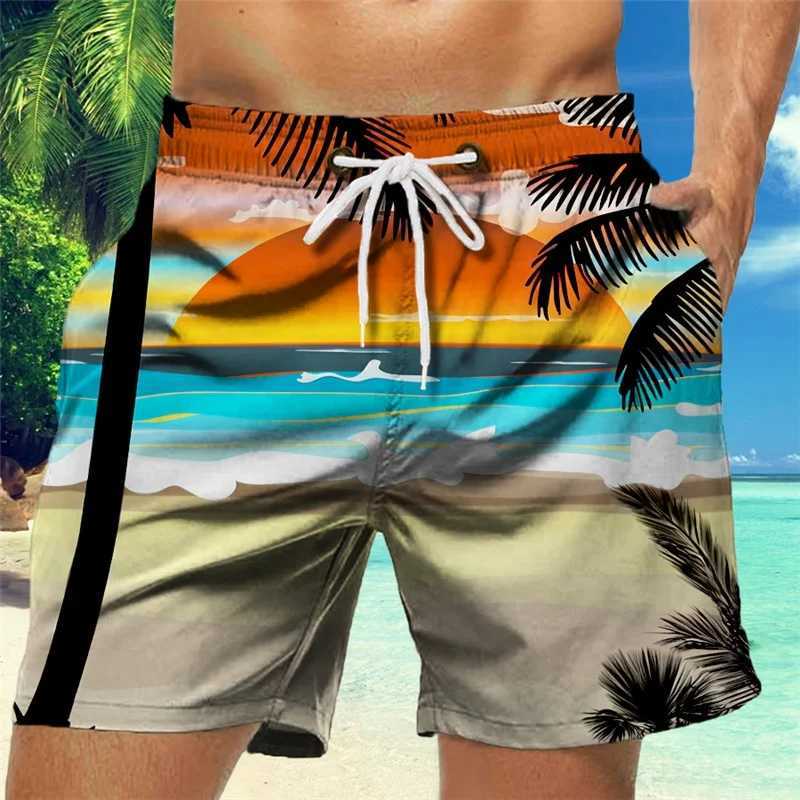 3D Printed Waves Sun Short Pants For Men Coconut Trees Pattern Swim Trunks Casual Swimwear Beach Shorts Sports Surf Board ShortsT251015