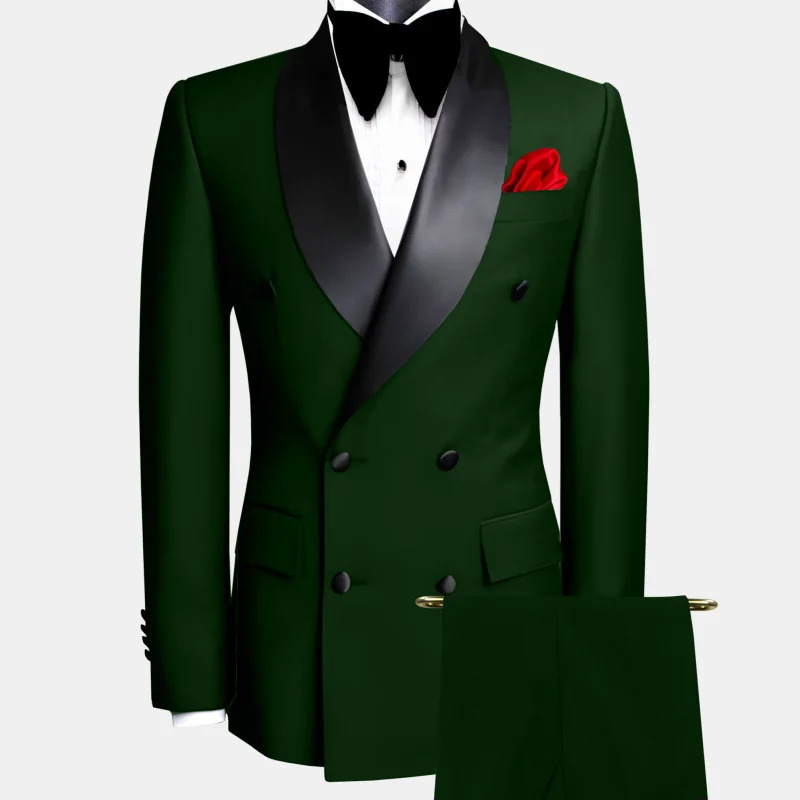 Men Suit Black 2 Pieces Double Button With Black Lapel For Wedding Groom Business Birthday Banquet Work Suit Jacket And Pants 251013