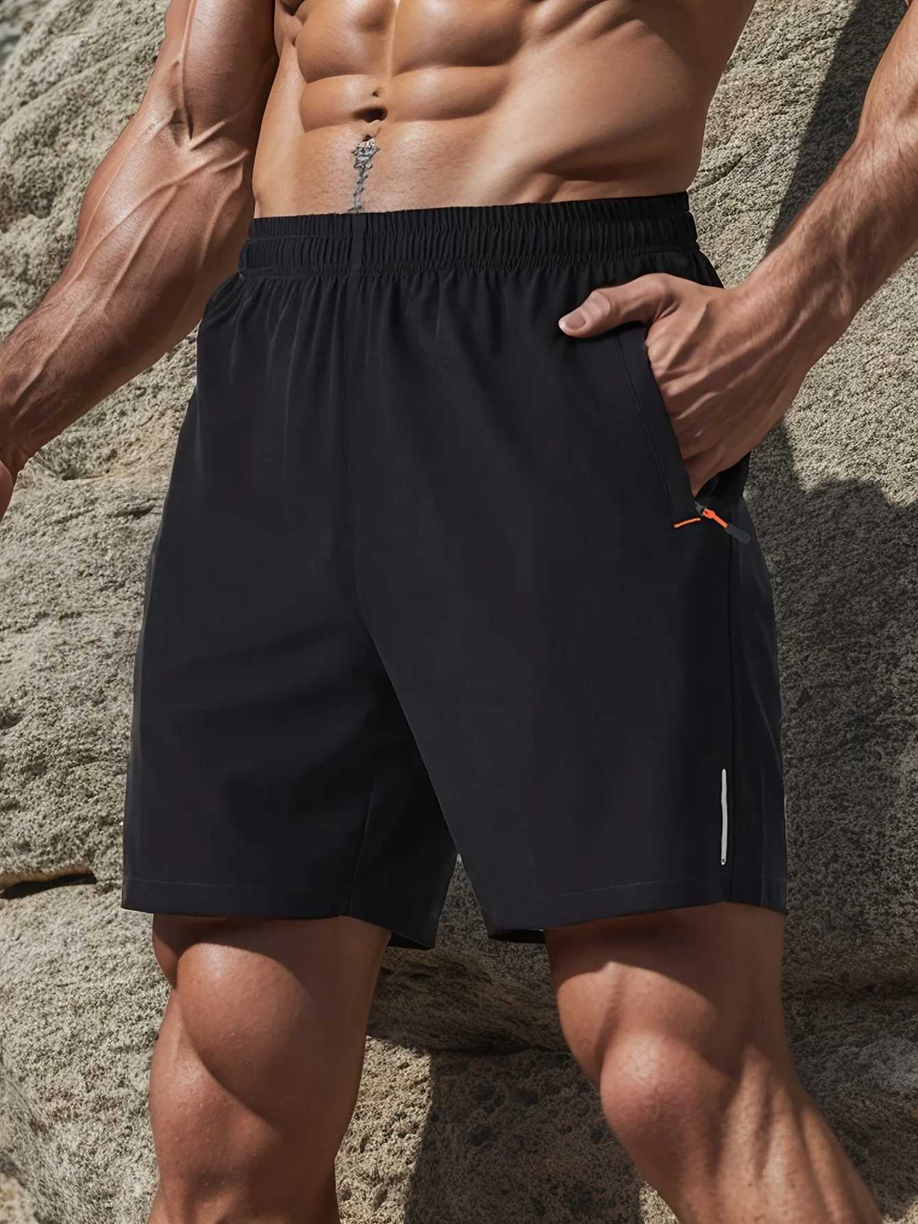 Quick Drying Comfy Active Shorts Mens Casual Zipper Pockets StretchWaist Drawstring Shorts For Summer Gym Workout TrainingT251015