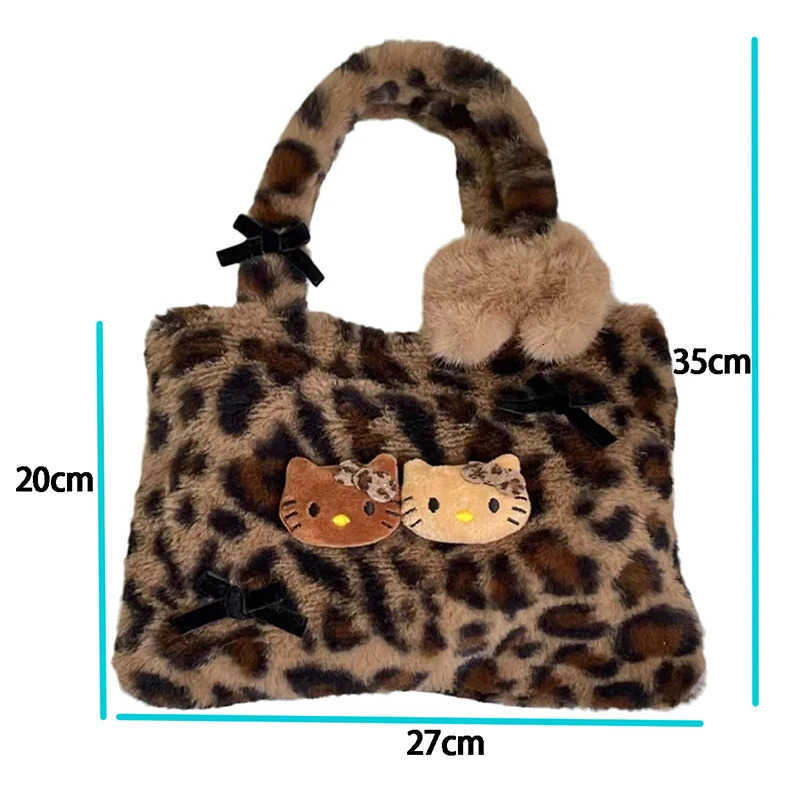 Sanrio Hello Kitty Shopping Tote Bag Kawaii Plush Leopard Print Handbag Portable Luxury Storage Bag Hellokitty Girlfriend Gift L251015