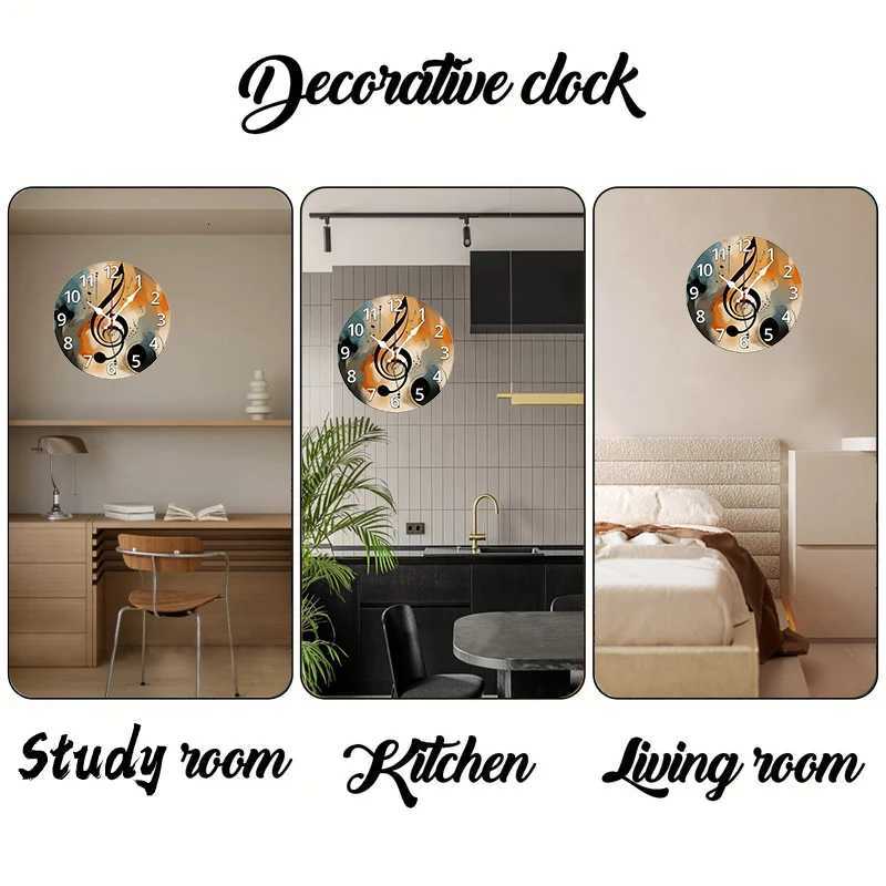 Musical Note Pattern Wooden Round Silent Hanging Wall Clock Suitable For Living RoomOfficeStudy Room BedroomHome Decoration C251015