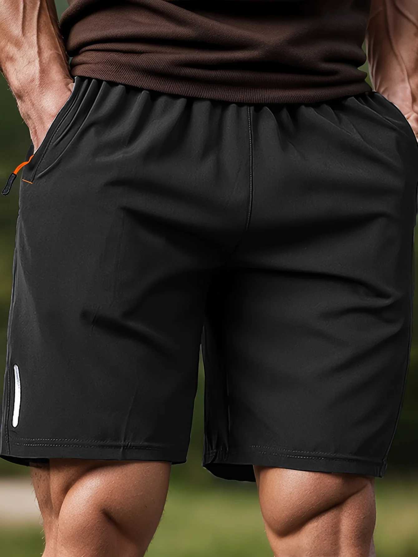 Quick Drying Comfy Active Shorts Mens Casual Zipper Pockets StretchWaist Drawstring Shorts For Summer Gym Workout TrainingT251015