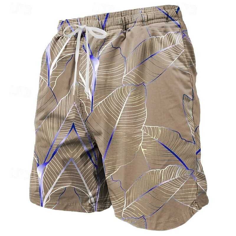 3D Printed Colorful Leaves Short Pants For Men Plant Stripes Pattern Beach Shorts Summer Casual Street Breathable Swim TrunksT251015