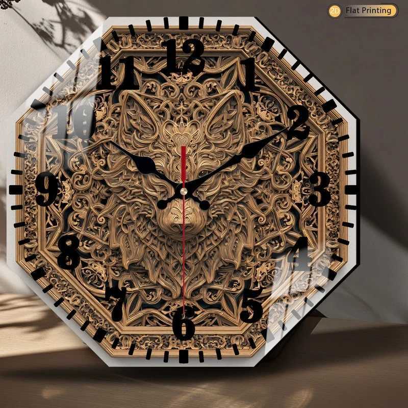 Unique 2DFlat Golden Wolf Head Analog Clock for Bedroom Office Home Weddings Mothers Day Holiday Gifts C251015