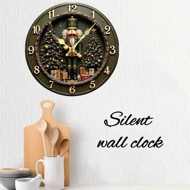 Nutcracker Christmas Wooden Round Silent Hanging Wall ClockSuitable For Living RoomOfficeStudy RoomBedroomHome Decoration C251015