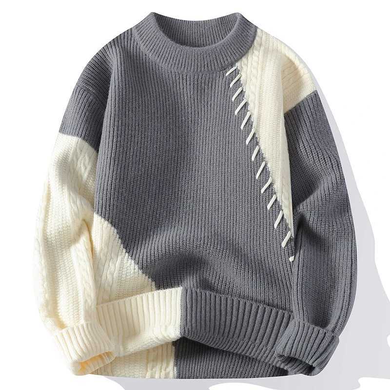 New Autumn Winter Mens Warm Sweater Fashion Patchwork ONeck Knitted Pulovers Men Loose Casual Streetwear Daily Knit Sweaters J251015