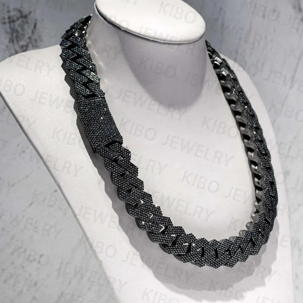 Hip Hop Rapper Mossanite Necklace Jewelry Vvs Sterg Sier 20mm Black Dia Moissanite Cuban k Chain