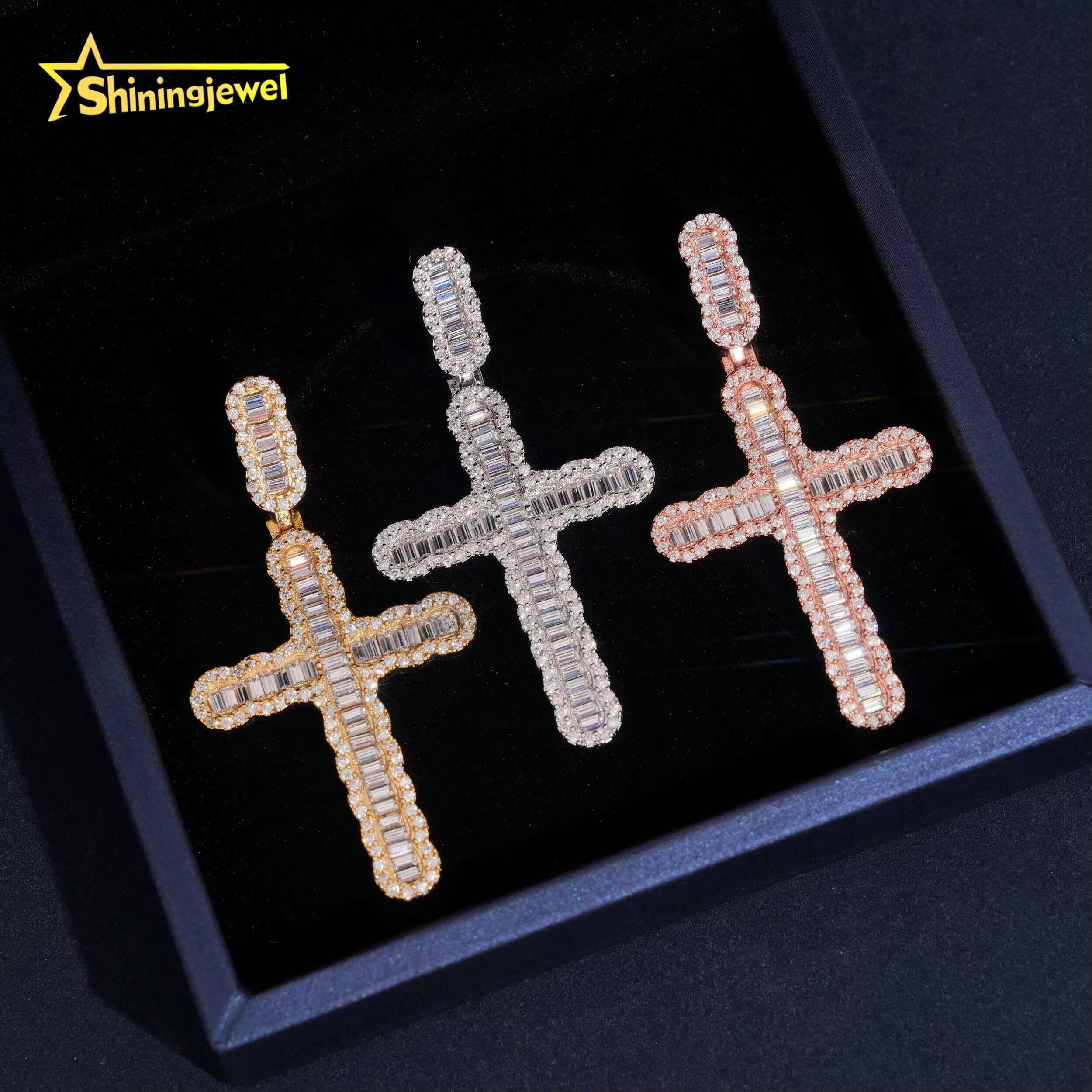 Hip Hop Style Pass Diamond Tester Iced Out Fine Jewelry 925 Silver Cross Charms Moissanite Pendant