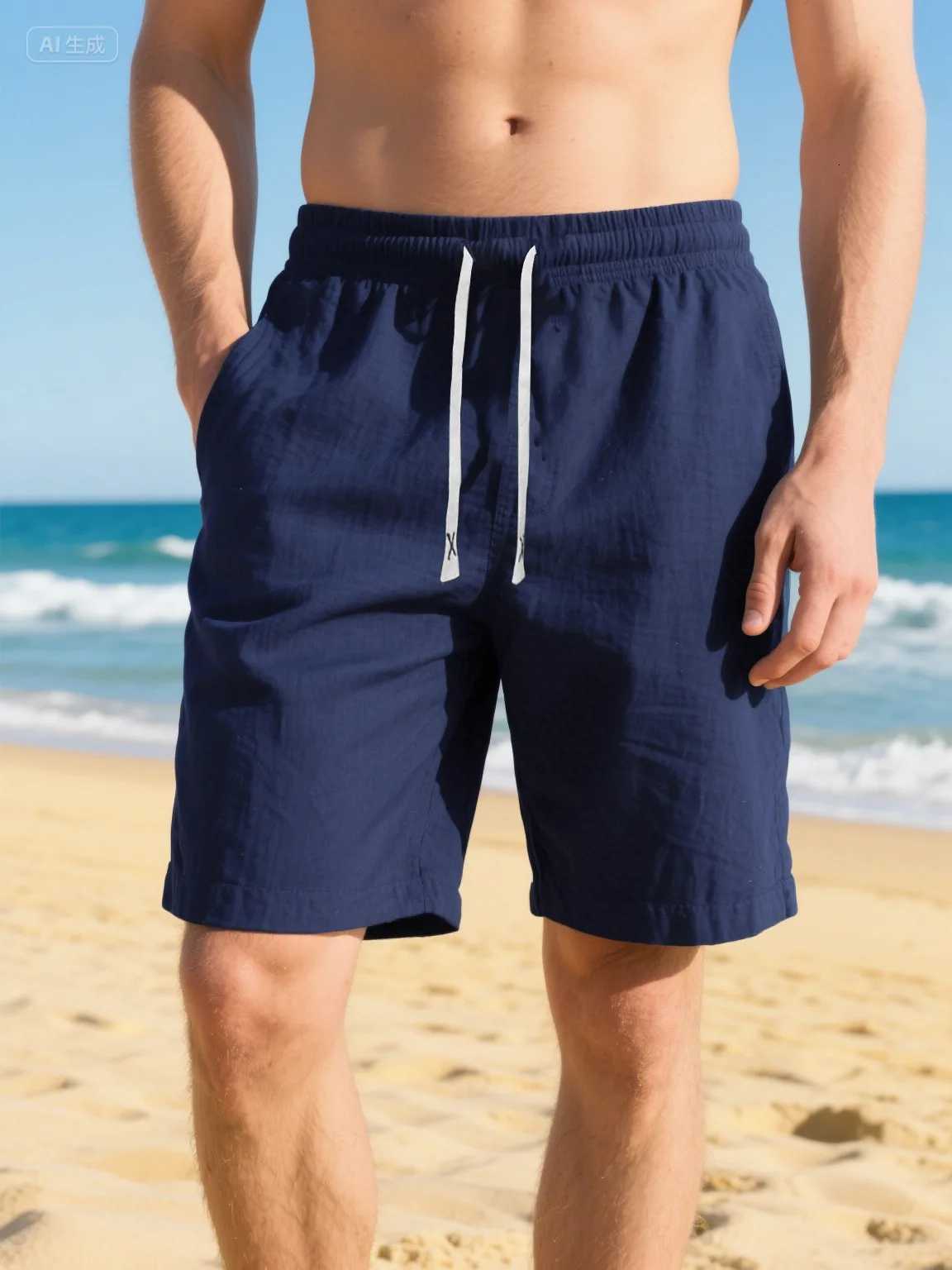 New Mens Cotton Linen Solid Color Short Lightweight Gym Pants Linen Beach Shorts Men Jogging Sport Fitness Streetwear S3XLT251015