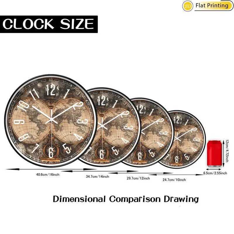 Wooden Silent Wall Clock Vintage world map compasses Quartz Round Analog Clock for Home Office Idea Holiday Gifts C251015