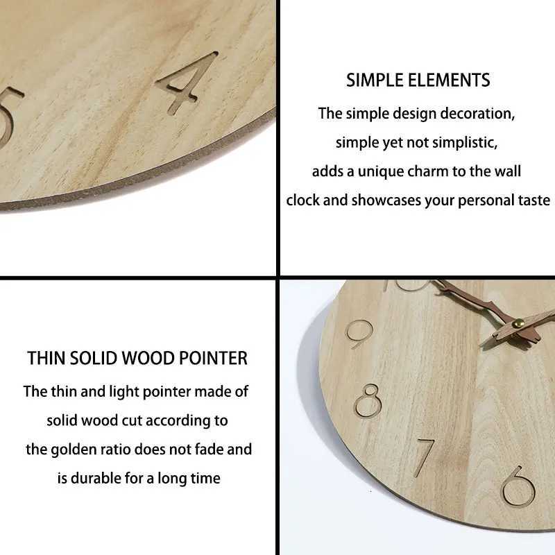 Wooden Arabic Numeral Wall Clock Simple Round Wall Clock Silent Wall Clock No Ticking Living Room Bedroom Decoration Clock C251015