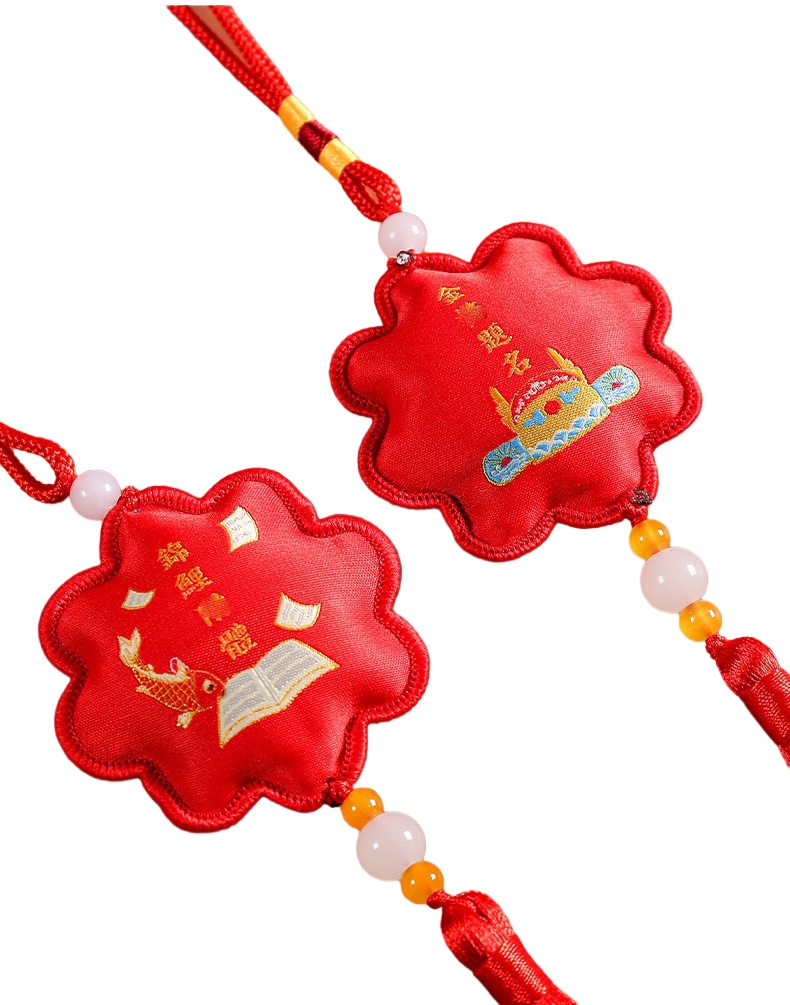 2-Pack Floral-Trimmed Hanging Charms: Blessing Scented Sachets, Peace Talismans, Portable Lotus-Shaped Car/Body Pendants, Festive Event Small Gifts