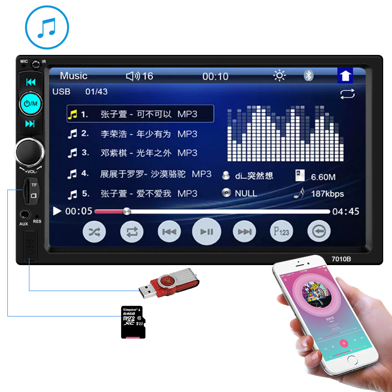 Universal 2 Din Car Radio 7" Touch Screen Multimedia Player Car Player Auto Universal MP5 Player Auto Audio USB TF Bluetooth With Rearview Camera
