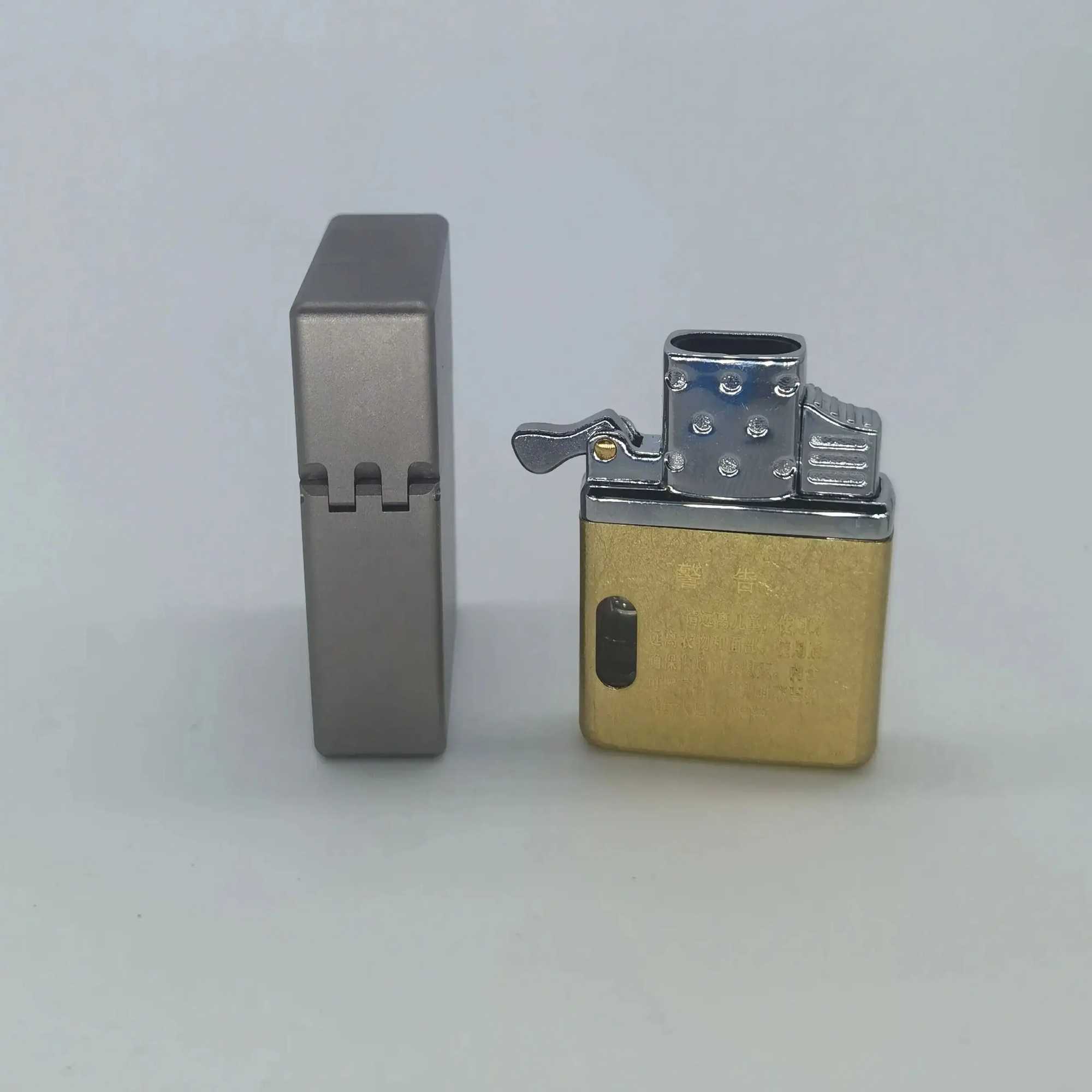 Titanium Shell Windproof Lighter with Brass Oil Fuel insert 2Turbine Gas Insert Waterproof Durable Mens Gift S251015 W260202