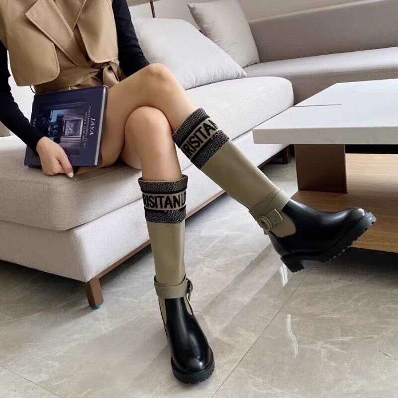Embroidered Letter Long 2025 Autumn Winter New High Tube Thick Sole Petite Over-The-Knee Riding Boots