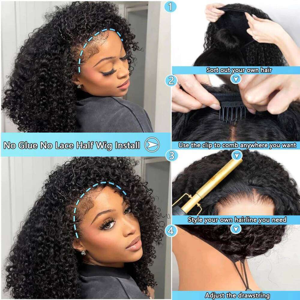 Wig Kinky 200% Density Remy Curly 100% Human Hair No Leave Out Upgrade Glueless Clip In Half Wigs For Women Xiusiyuan251015