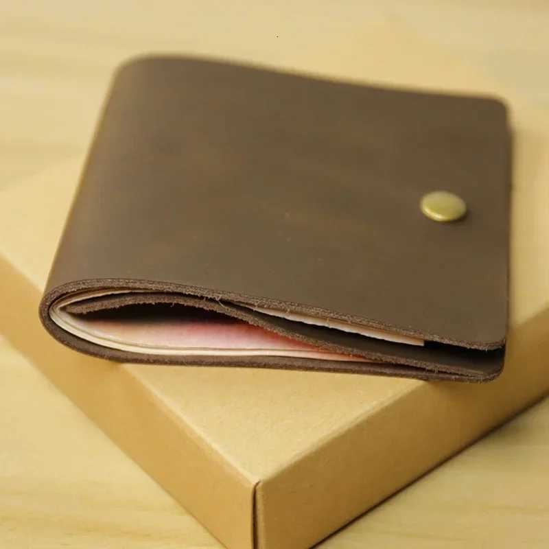 Retro Minimalist Bifold Leather Card Wallet for Men And Women Wrap Holder Porte Carte WalletL251015