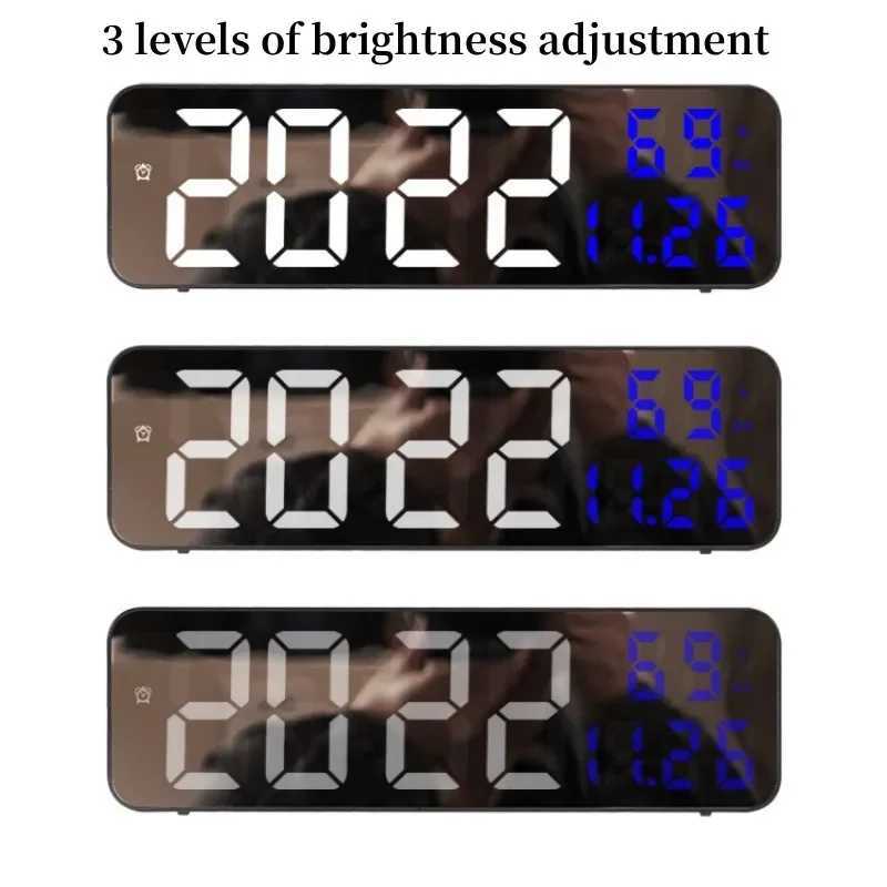 USB Powered 9 Inch Large Digital Wall Clock Temperature Humidity Display Night Mode Snooze Table Clock 1224H LED Alarm Clock C251015