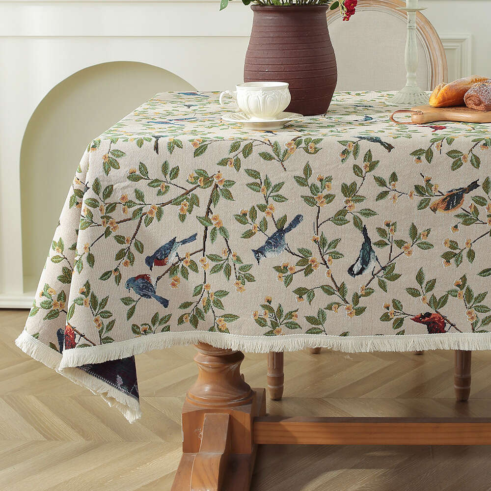 Luxury Designer New Oil Painting Style TV Cabinet American Jacquard Cotton Linen Cover Home Rectangular Tablecloth