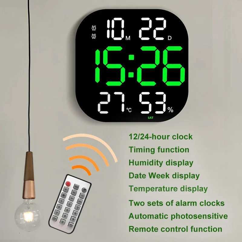 13inch LED Large Digital Wall Clock with Remote Control TEMP Humidity Week Auto Dimmer 1224H Alarm Clock for Home Office Decor C251015