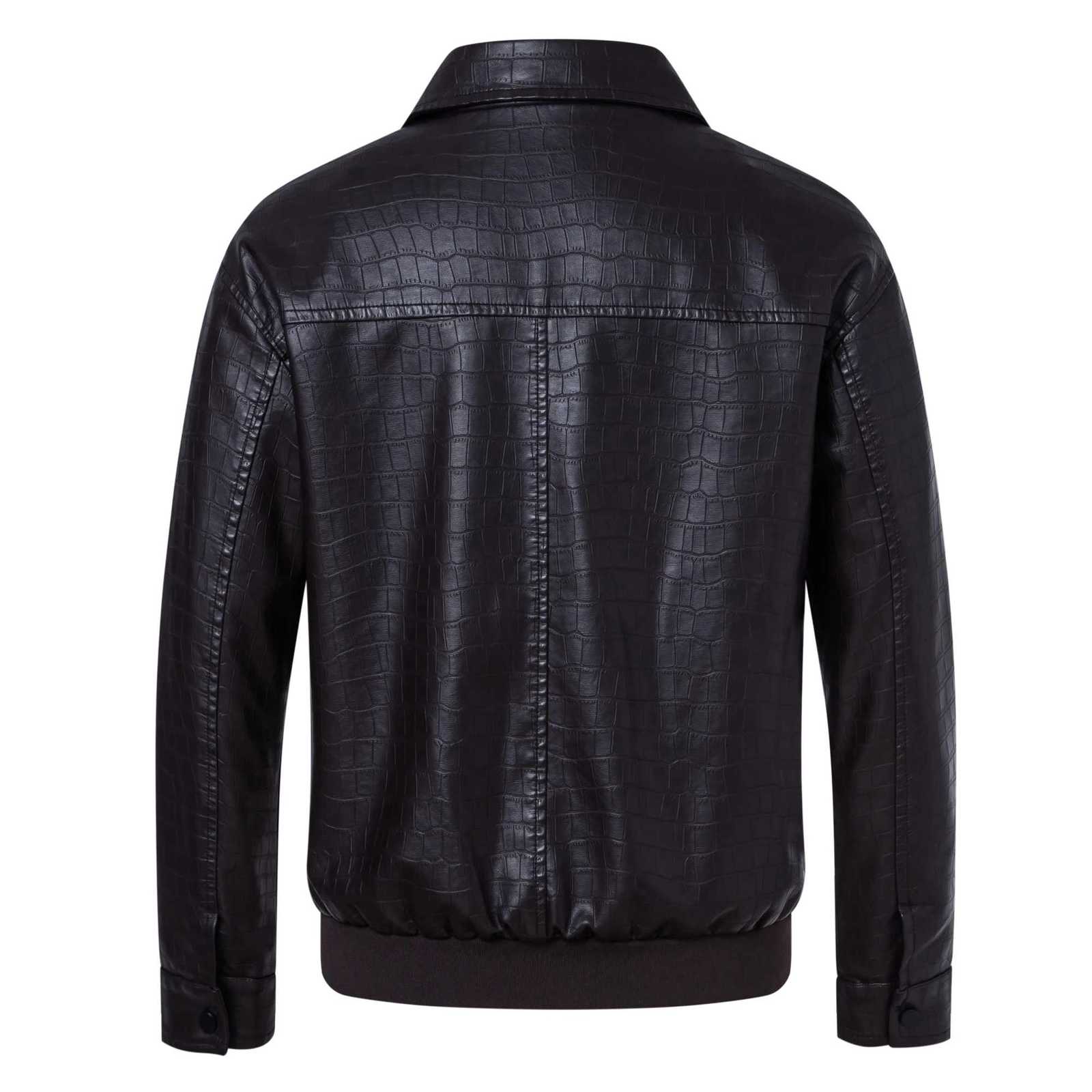 Mens faux crocodile PU leather jacket with vintage lapels W251015