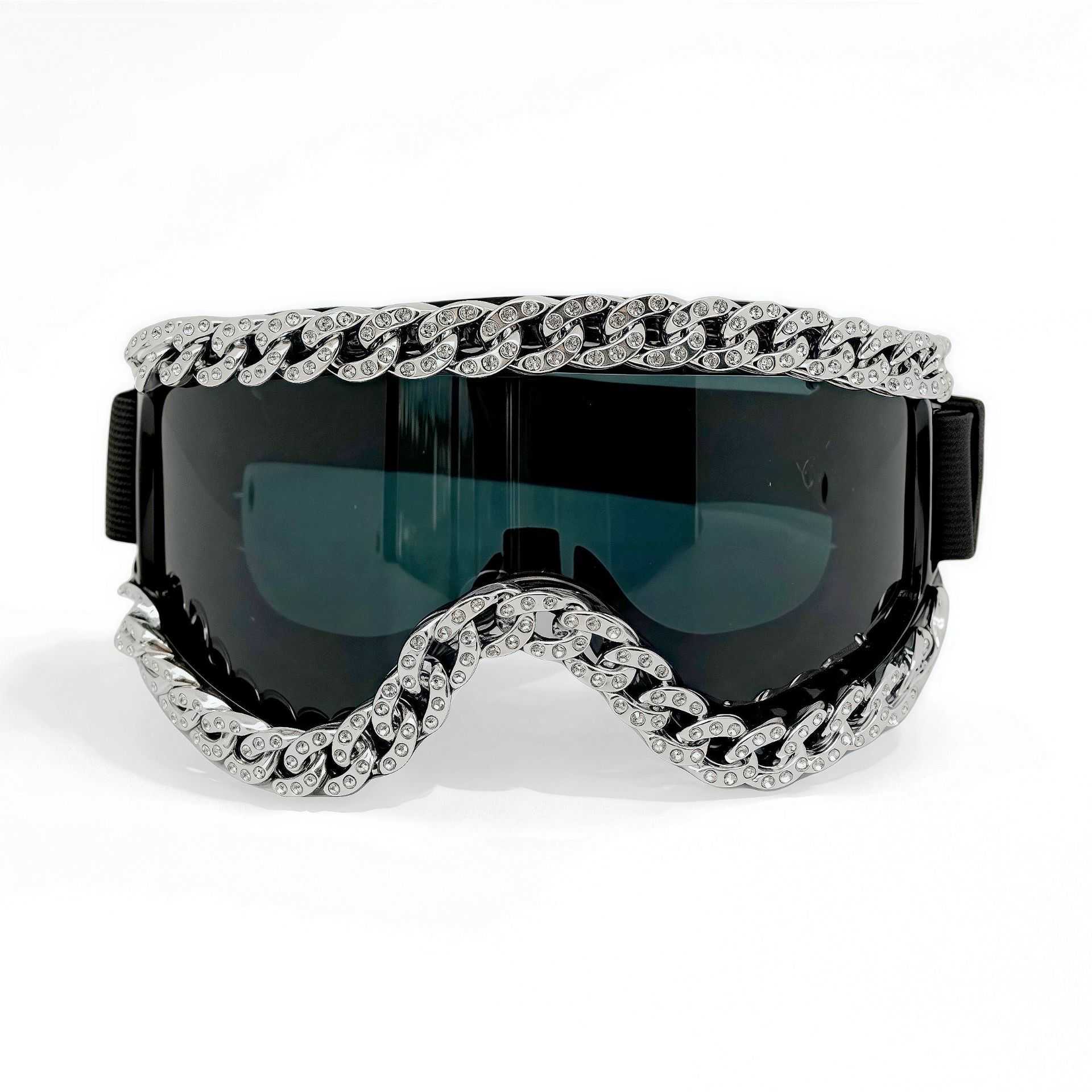 Fashion Rhinestone Chain Goggles Offroad Motorcycle Racing Goggles Outdoor Riding Windproof Glasses Skiing H251015