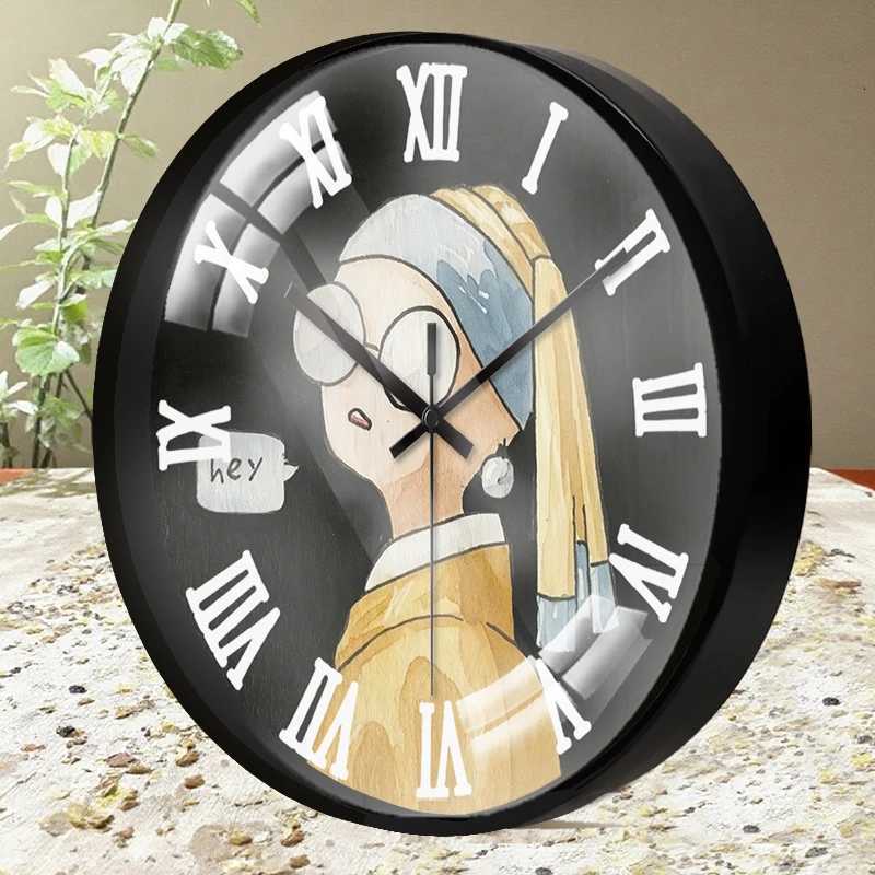 Girl Pearl Earrings Cartoon Round Silent Hanging Wall ClockSuitable For Living RoomSchoolStudy RoomBedroomChildrens Gifts C251015