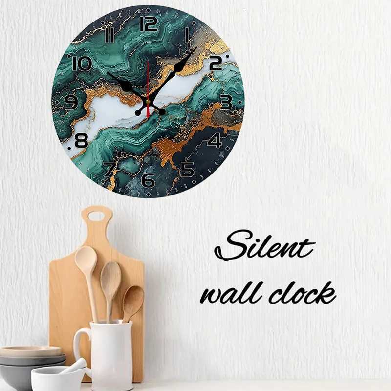 Marble Gold Pattern Wooden Round Silent Hanging Wall ClockSuitable For Living Room OfficeStudy Room Bedroom Home Decoration C251015