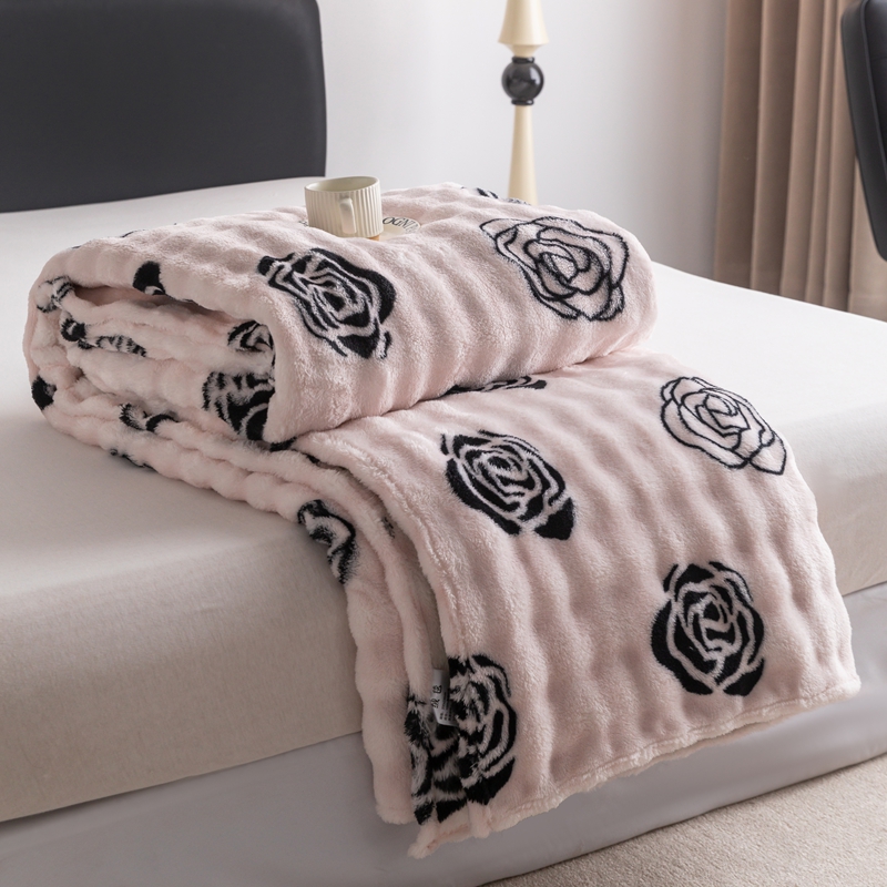 Designer Blanket Luxury Brand Skin-friendly and Soft Throw Lightweight Nap Blanket with Pink Camellia Pattern for Office /Bedroom /Travel /Gift Full S