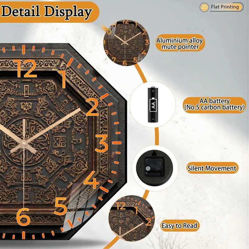 Vintage 2DFlat Golden Pattern Analog Octagonal Wall Clock for Bedroom Office Home Weddings Mothers Day Holiday Gifts C251015