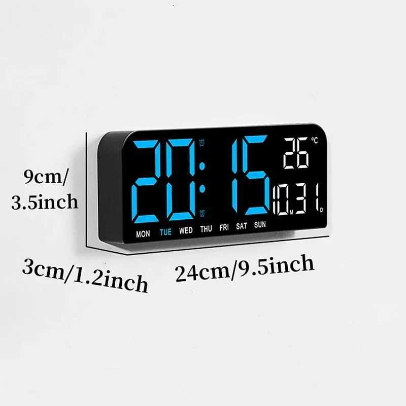 USB Powered 9 Inch Large Digital Wall Clock Temperature Date Week Timing Countdown AutoDimmer 2 Alarm 1224H LED Alarm Clock C251015