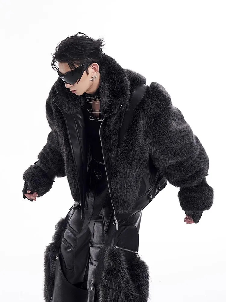 Mauroicardi Autumn Winter Cool Handsome Thick Warm Patchwork Faux Fur Coat Men Clothes Zip Up Fluffy Jacket 2025 251013