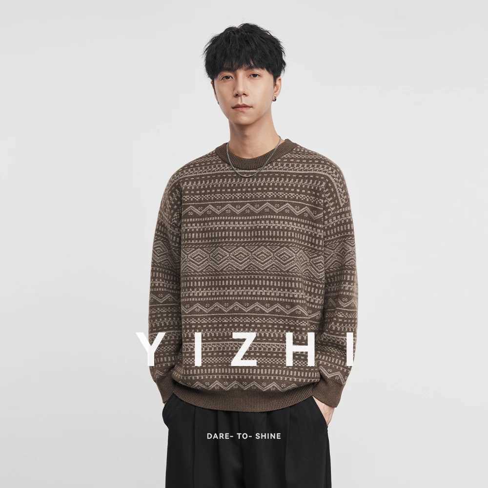 Fashion Mens Knitwear 2025 Autumn Winter New Season Lazy Fair Isle Contrast Retro Loose Crewneck Sweater Pullover J251015