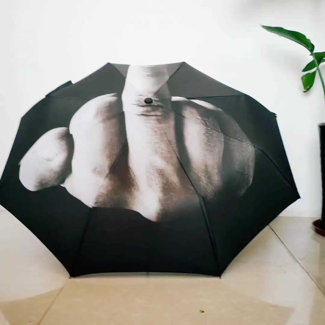 Personalized creative middle-finger umbrella, fully automatic three-fold umbrella, funny way of showing disdain towards students