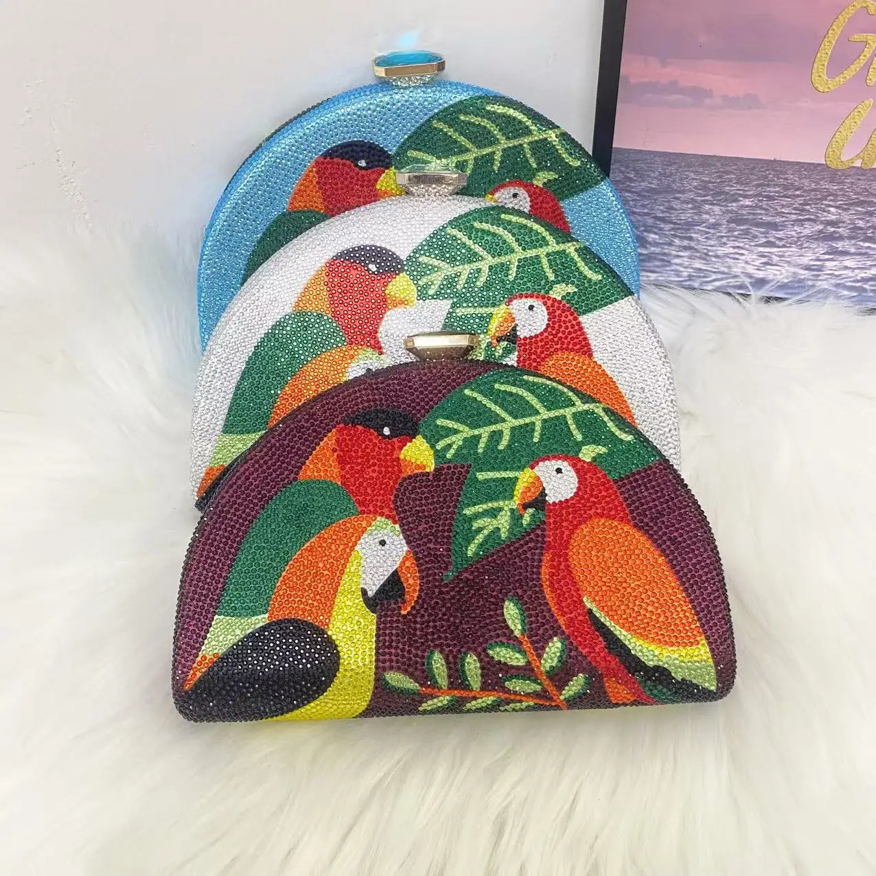 Multicolored Parrot Diamond Evening Bag Crystal Clutch Purse Cocktail Prom Bird Party Handbags Shoulder 251014