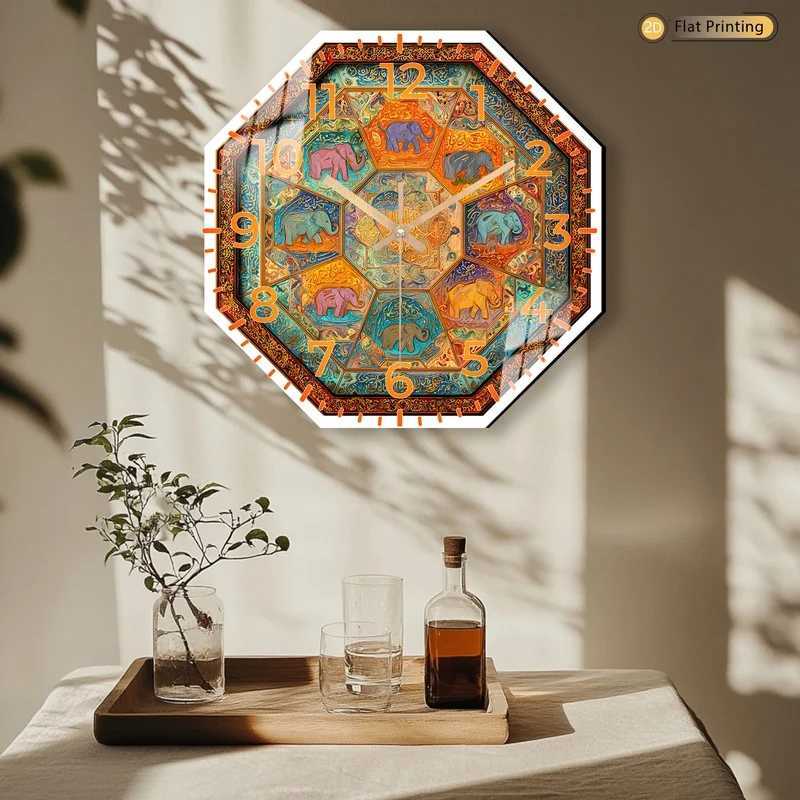 1pc Modern Elephants Arabic Calligraphy Octagonal Wall Clock for Study Home Living Room Birthdays Christmas New Year Gifts C251015