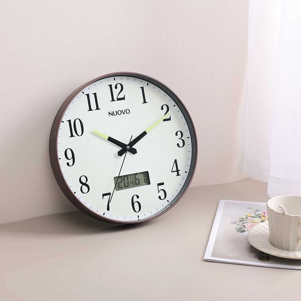 12 Inch Wall Clock with Silent Movement Night Light and LCD Display for Temperature and Humidity Battery Powered C251015