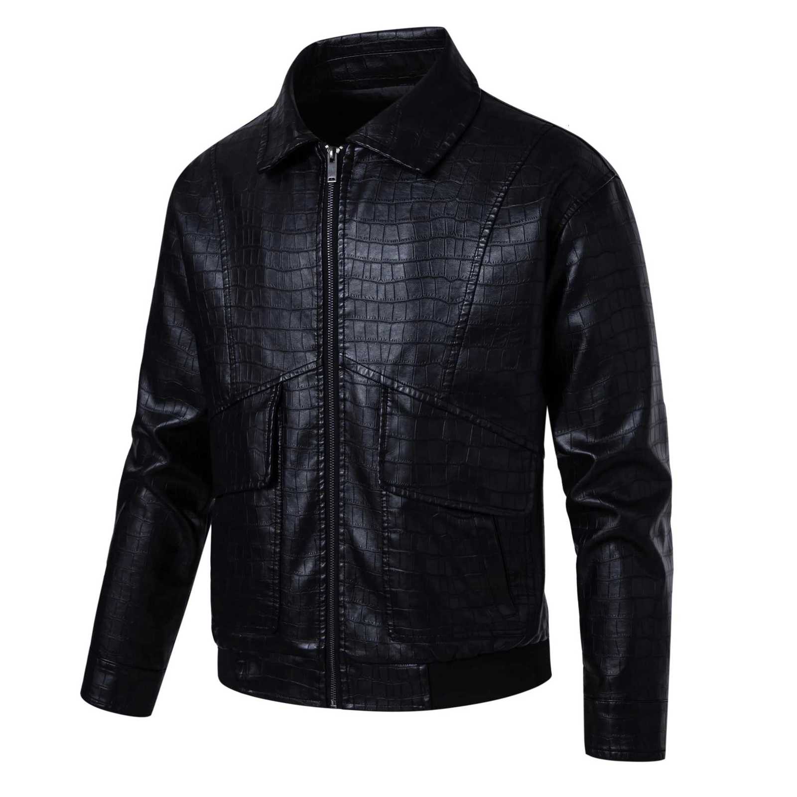 Mens faux crocodile PU leather jacket with vintage lapels W251015