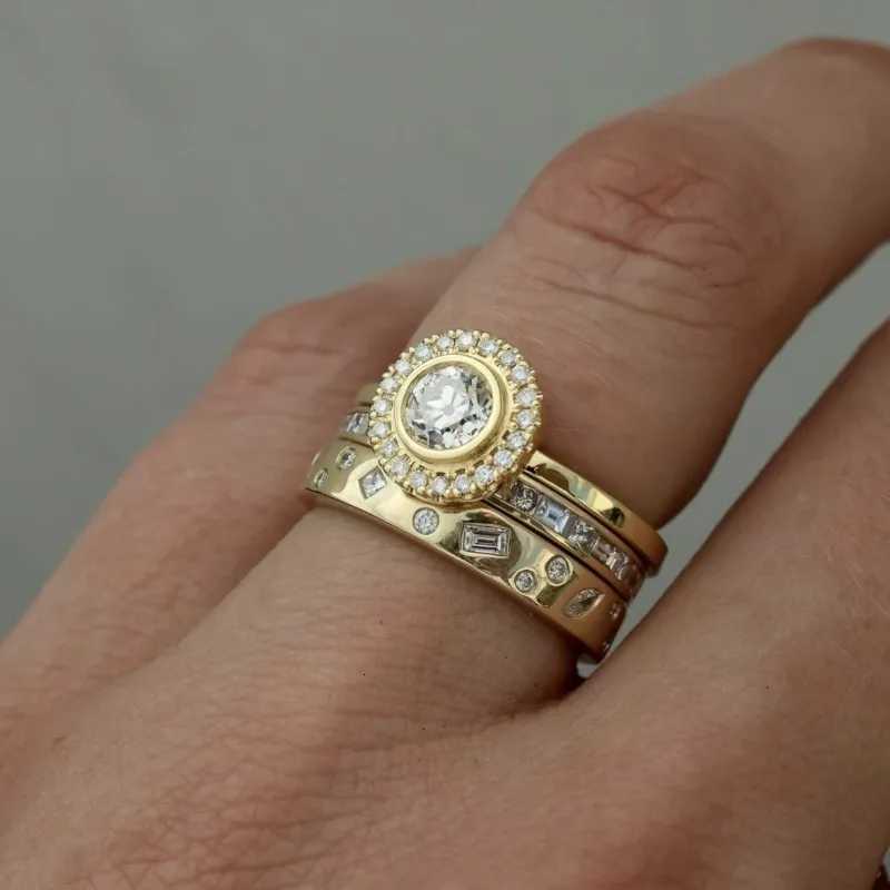 Exquisite Gold Color Rings for Women Square Round White Stone Rings Set Jewelry Party GiftXJ251015