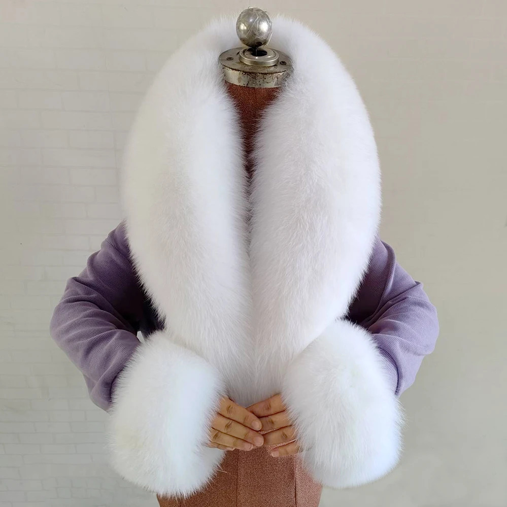 Winter Natural Fox Fur Scarf And Cuff Set Women Jacket Fur Collar Neck Warm Scarves Fluffy Fox Fur Shawl 251015