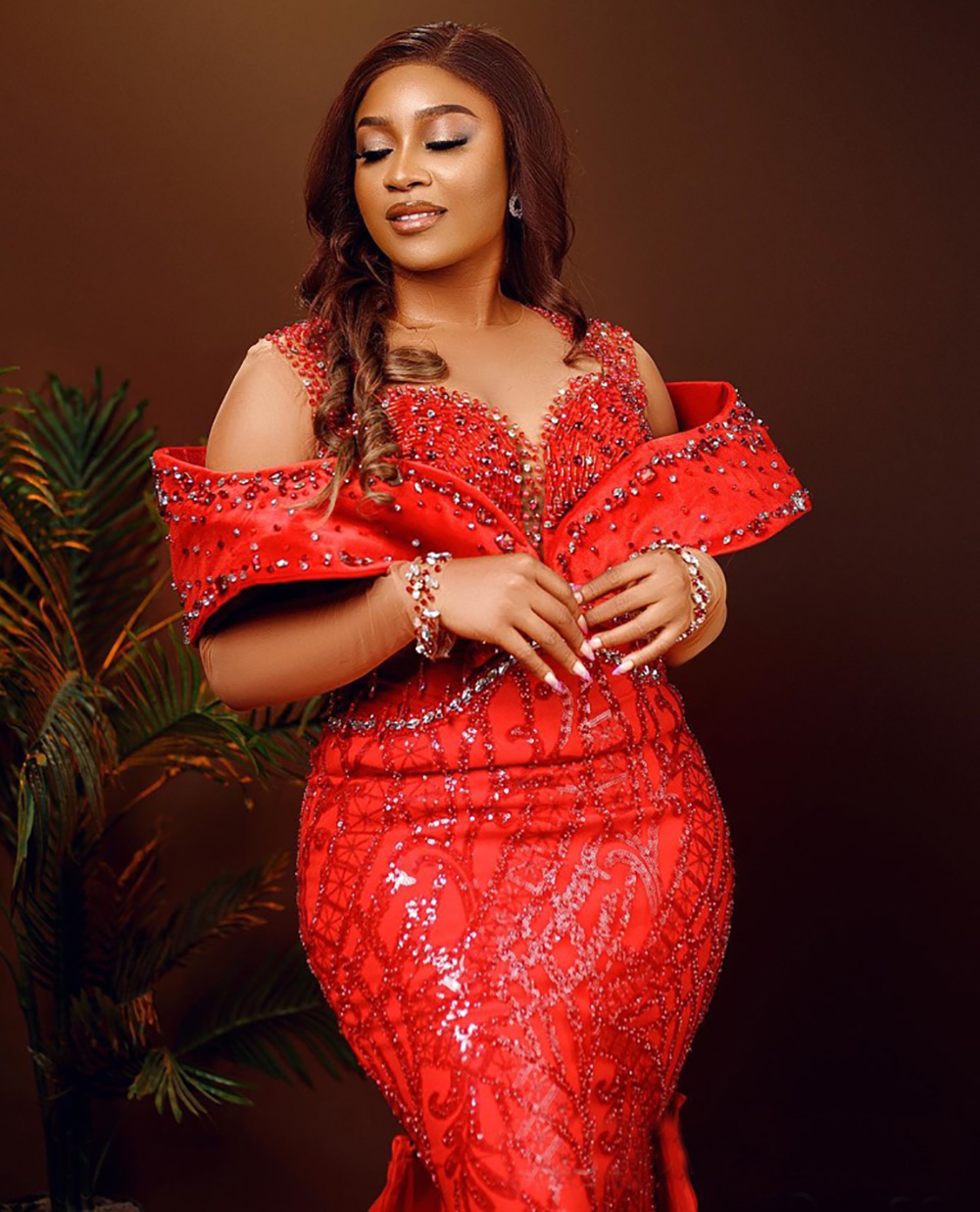 Plus Size Prom Dress With Detachable Train Red Mermaid Promdress Evening Formal Dresses For Women Sheer Neck Beaded Lace Second