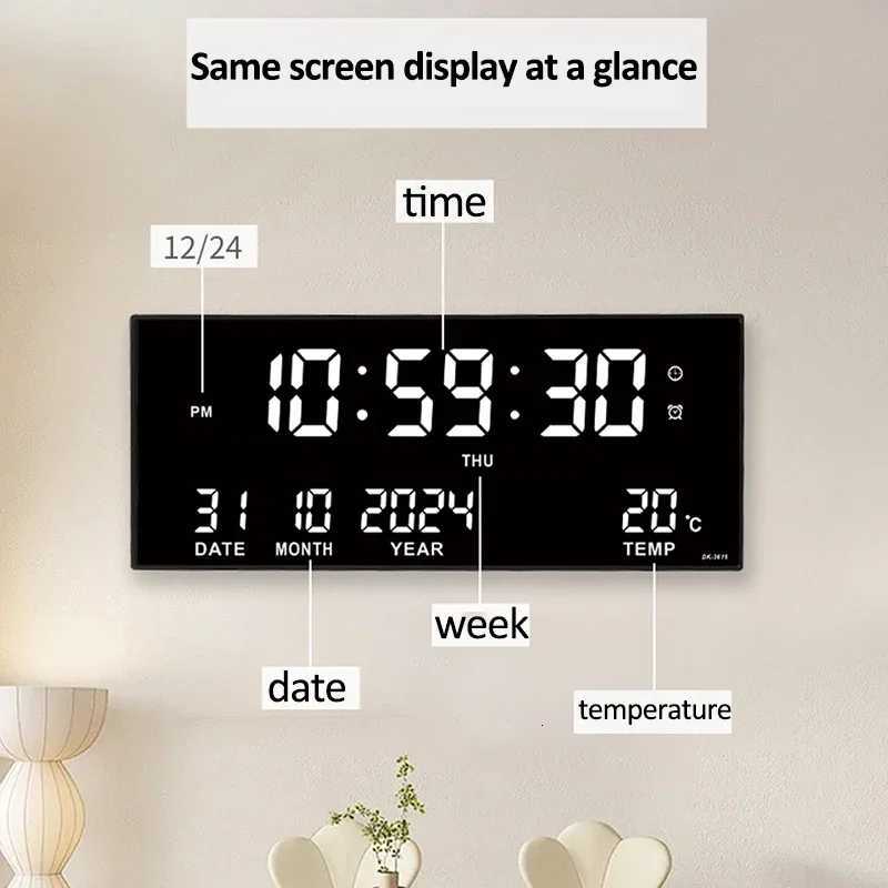 Digital Large Wall Clock Alarm Temperature Date Calendar Display 8 Sets of Alarm Clocks 14 Electronic LED Clock Plug in Use C251015