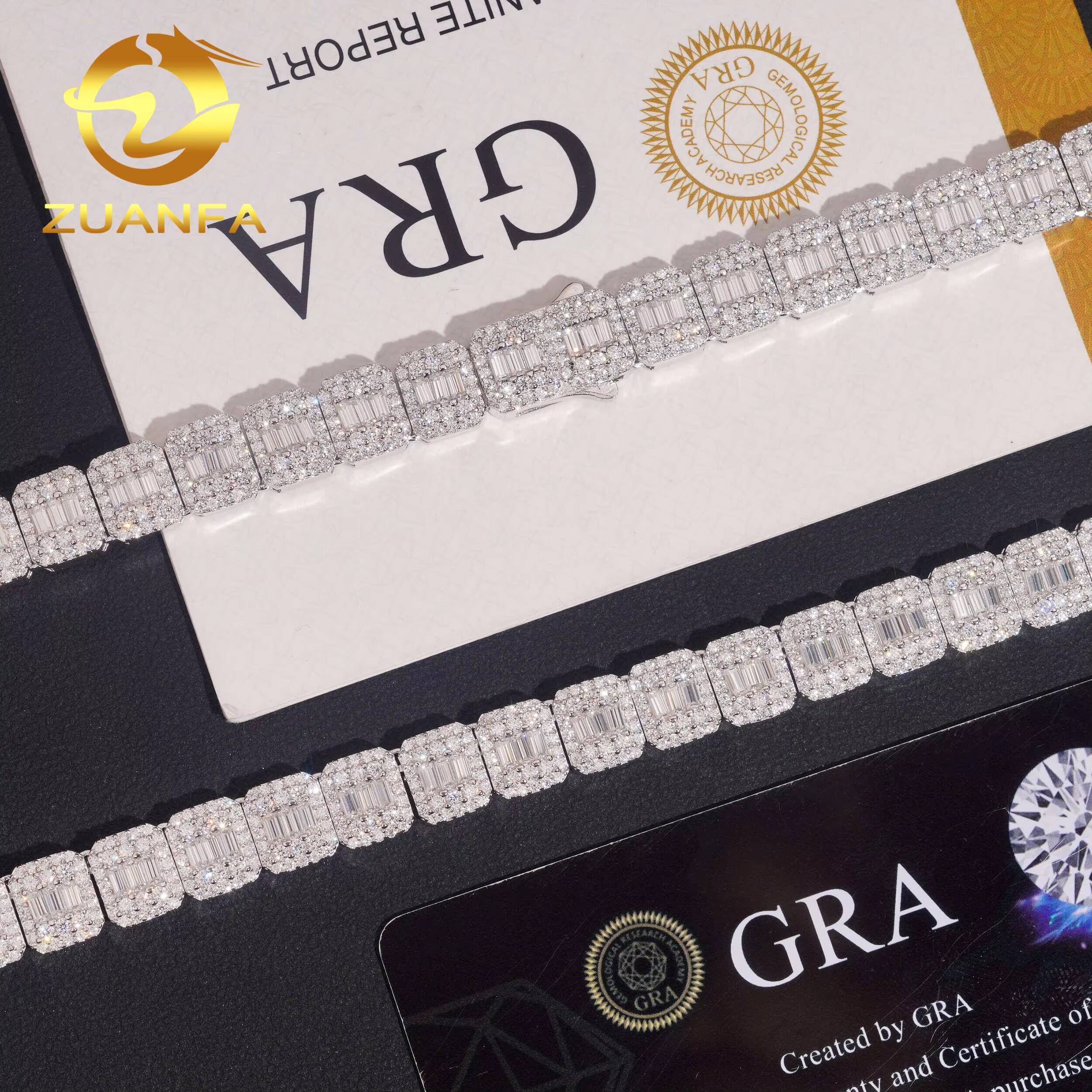 Fashion Men 9mm Baguette Cut VVS Moissanite Necklace Solid 925 Silver Hip Hop Jewelry Iced Out Cuban Link Chain Bracelet