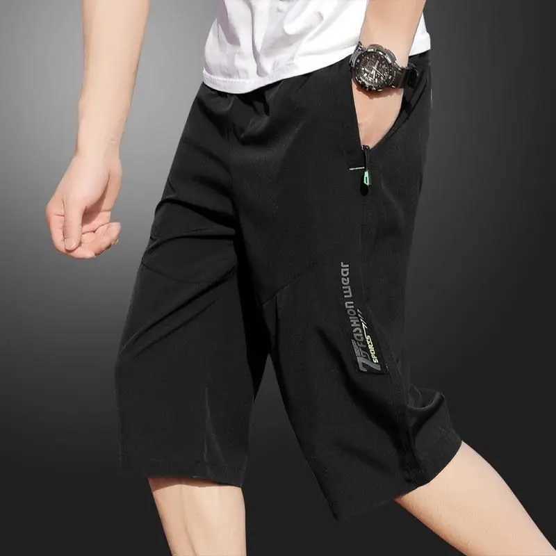 Mens work pants knee length pants zippered pockets summer shorts hiking and jogging elastic waist sportswearT251015