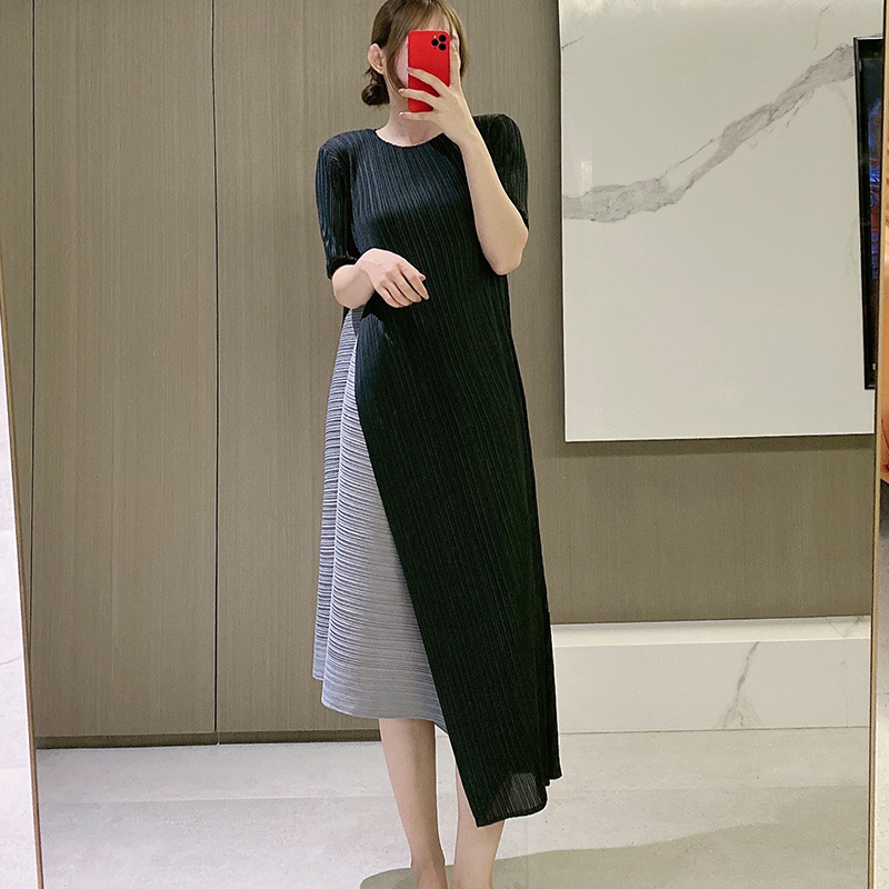 KO16035 Sleeveless dress summer advanced design irregular stitching contrast color light sense A-line skirt