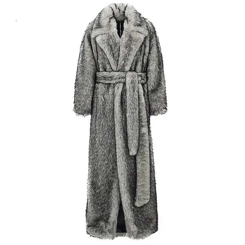 mens fur coat fox fur lapels long trendy overcoat winter windproof and warm trench coat large size 251011