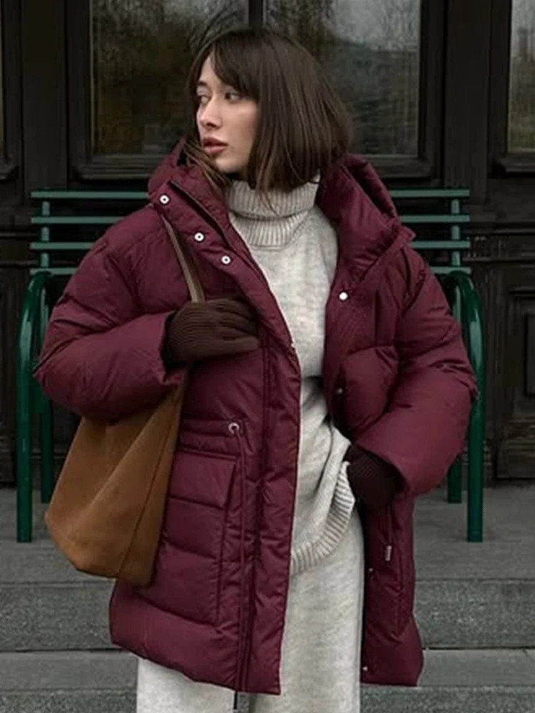 Tossy Leisure Womens Hooded Parker Coat Drawstring Waist Warm Solid Pocket And StandUp Collar Long Sleeves Parker Coat 251011