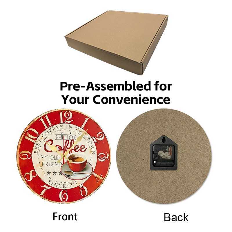 Coffee Themed Wooden Round Silent Hanging Wall Clock Suitable For Living Room Office Study Room Bedroom Home Decoration C251015