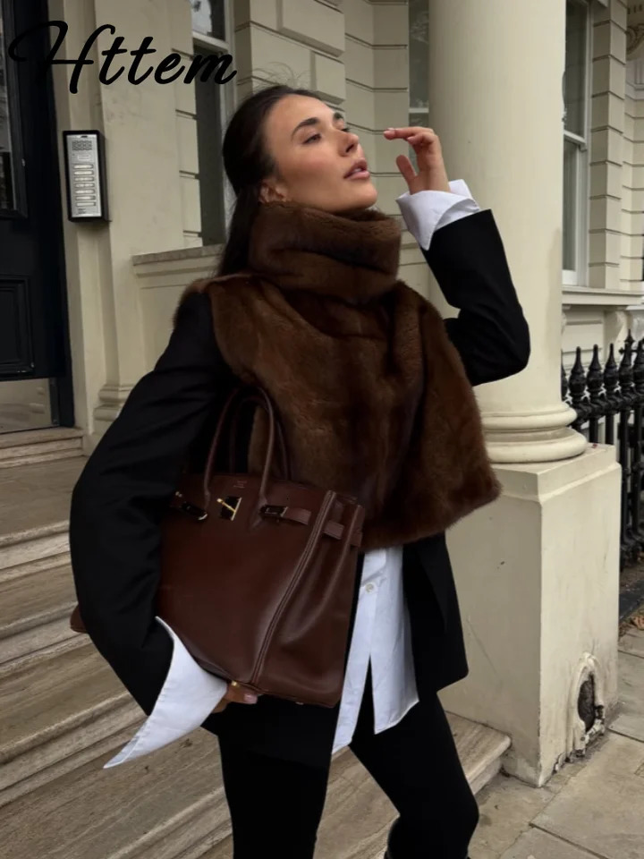 Chic Turtleneck Fur Vest Women Allmatching Solid Sleeveless Fluffy Cozy Vests Female Autumn Winter Lady Layering 251013