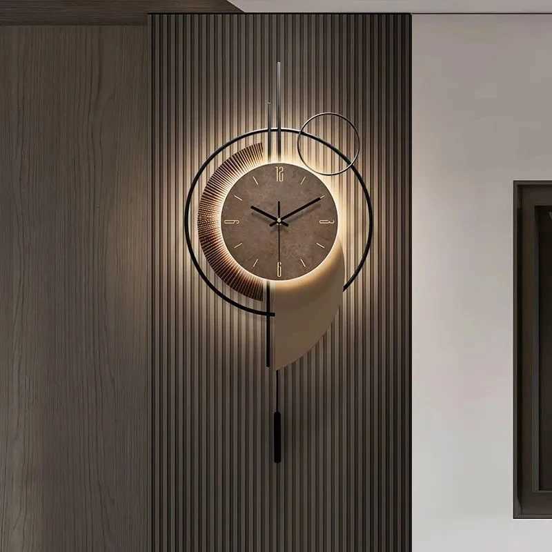 High end wall clock 2025 new model with lights background wall grille decoration clock C251015